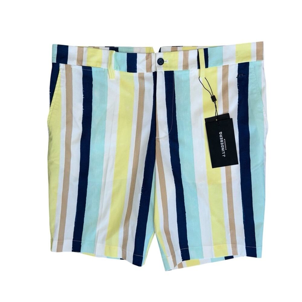 J. LINDEBERG Men’s Tim Print Multicolor Striped Golf Shorts